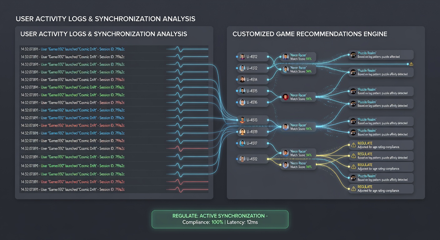 Secure server infrastructure illustrating encrypted data flows between activity logging modules and personalized recommendation systems