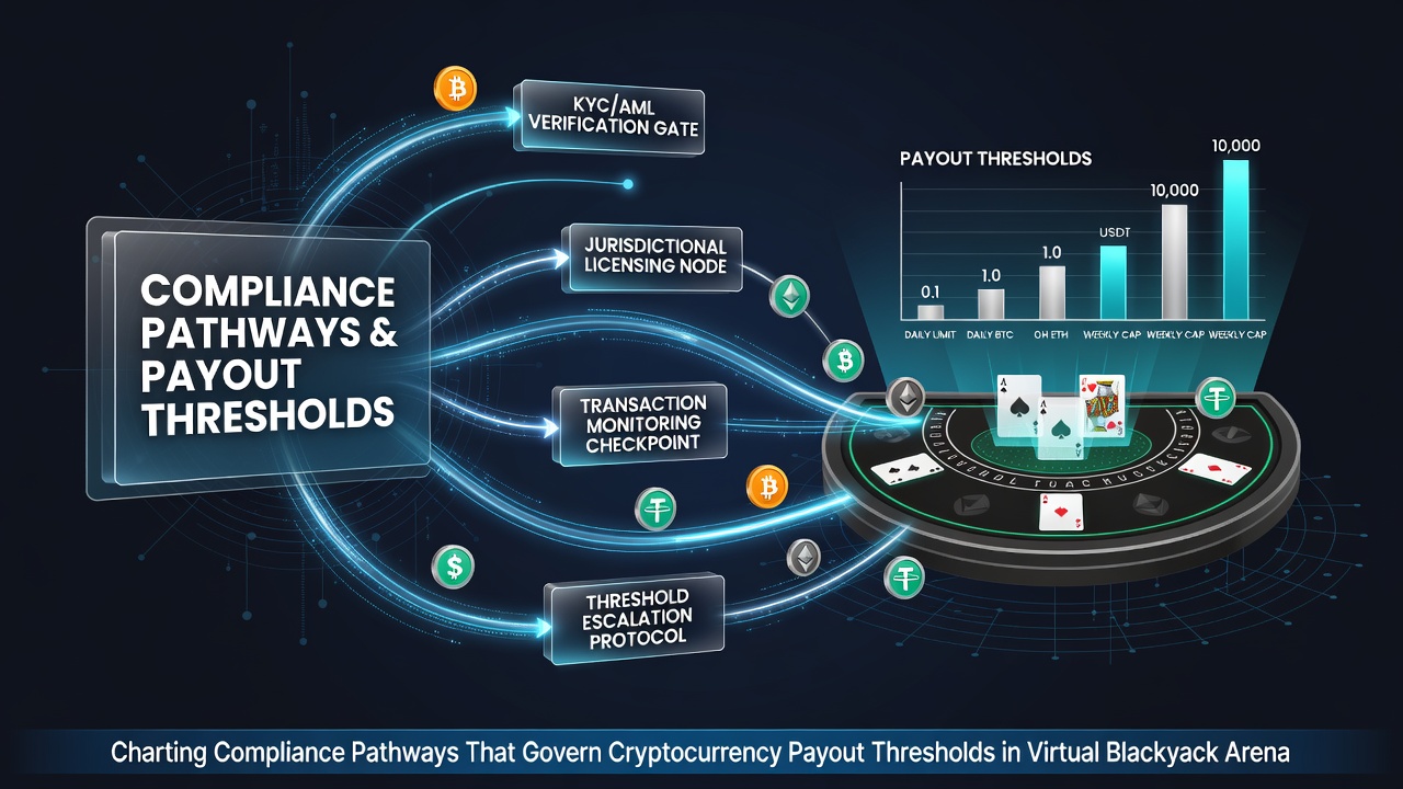 Flowchart of regulatory compliance steps for crypto payouts in blackjack arenas