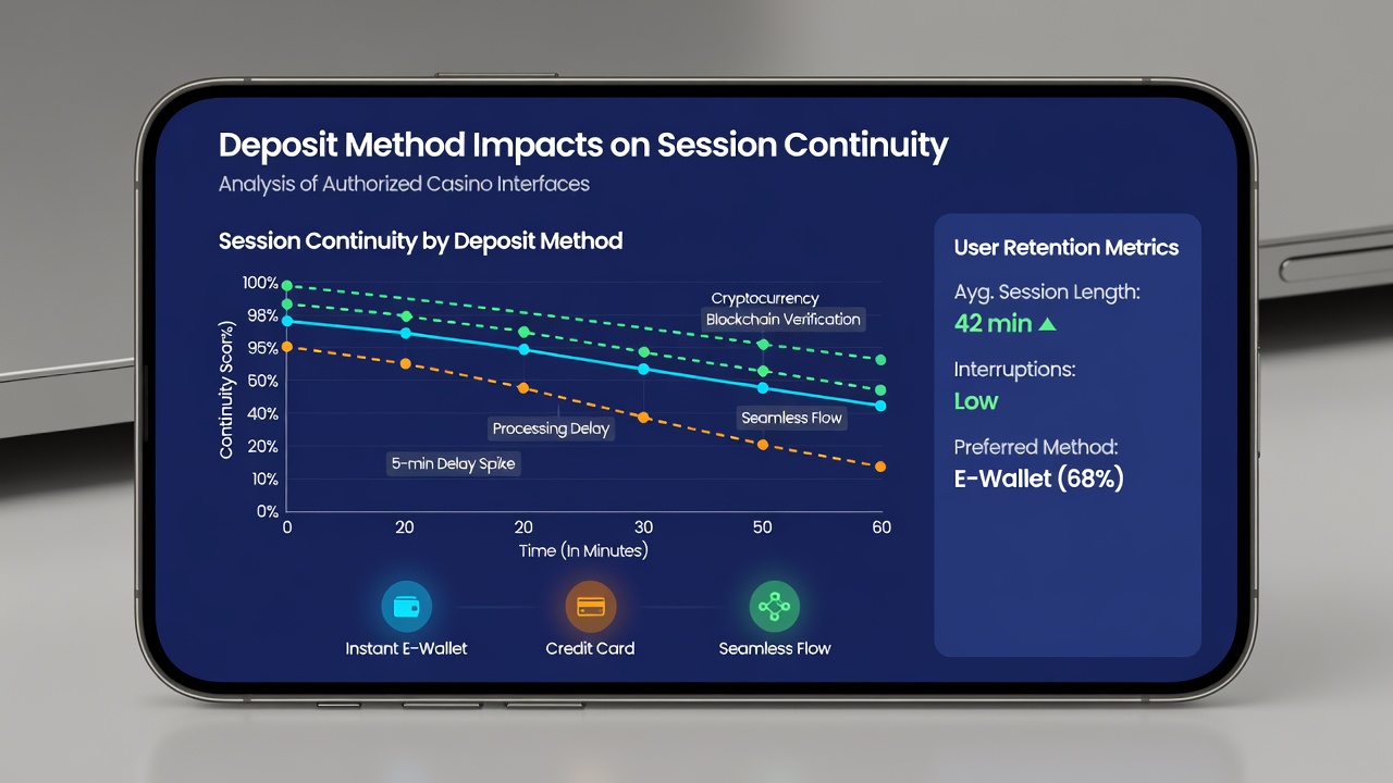 Data visualization chart displaying deposit method processing times versus average session lengths in mobile casinos