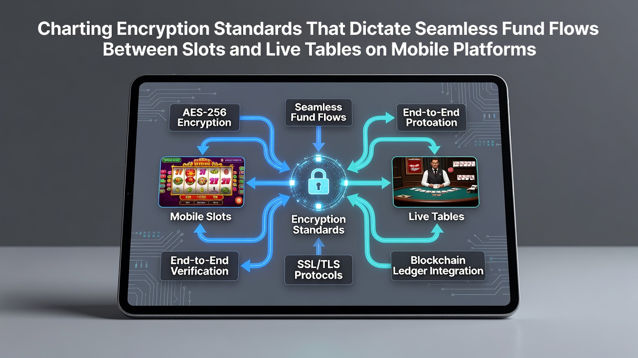 Diagram illustrating encryption protocols securing data transfers between slot machines and live dealer interfaces on mobile devices