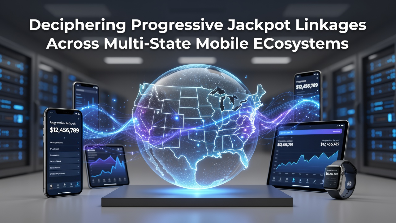 Mobile app interface displaying a synchronized progressive jackpot meter with state-specific compliance indicators