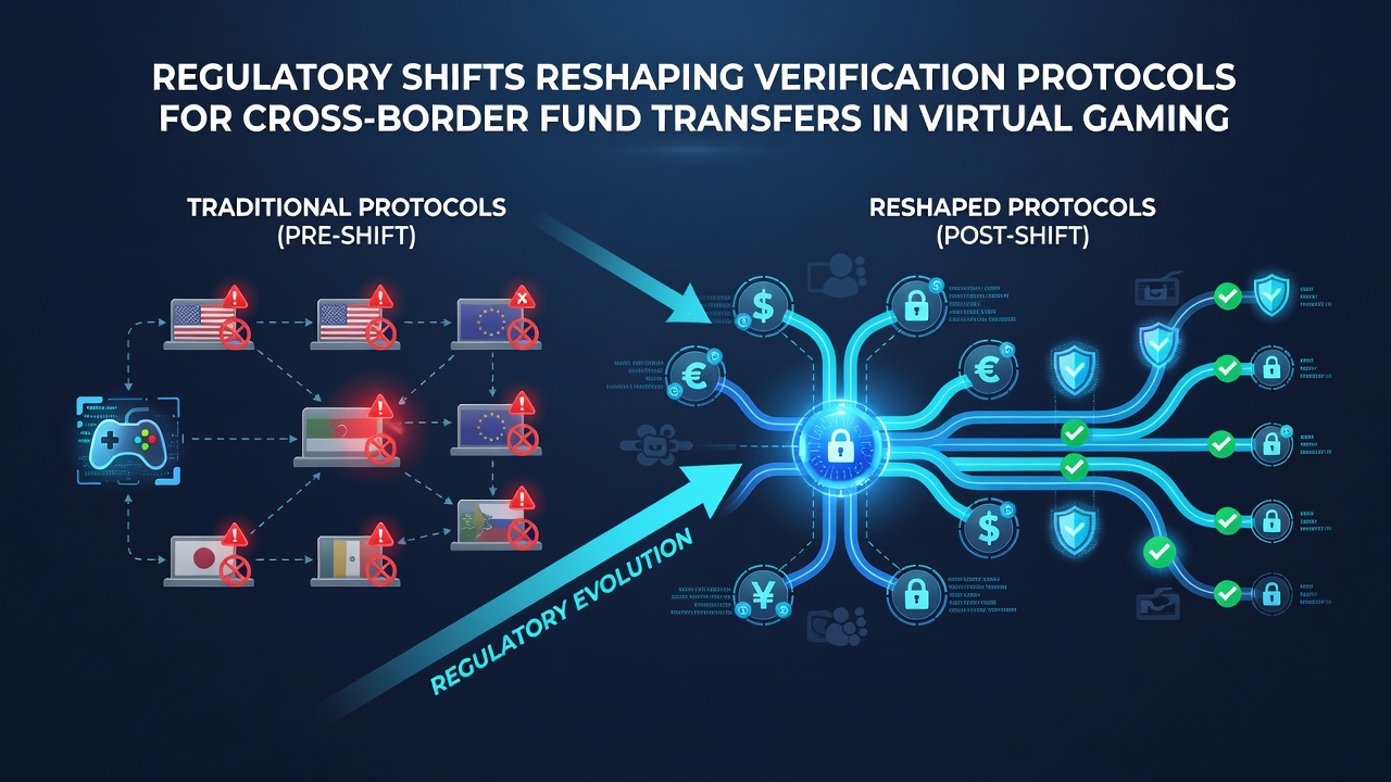 Digital interface showing secure fund transfer verification steps between international gaming accounts