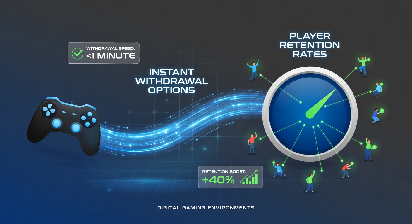 Digital gaming interface showing instant withdrawal processing screen with player dashboard metrics